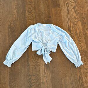 Superdown Light Blue Tie Front Crop Top | Size S